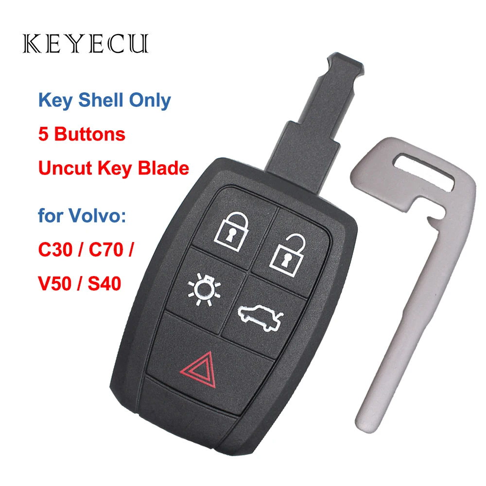 

Keyecu Remote Car Key Shell Case Cover 5 Buttons for Volvo C30 C70 S40 V50 2008 2009 2010 2011 FCC ID: KR55WK49259