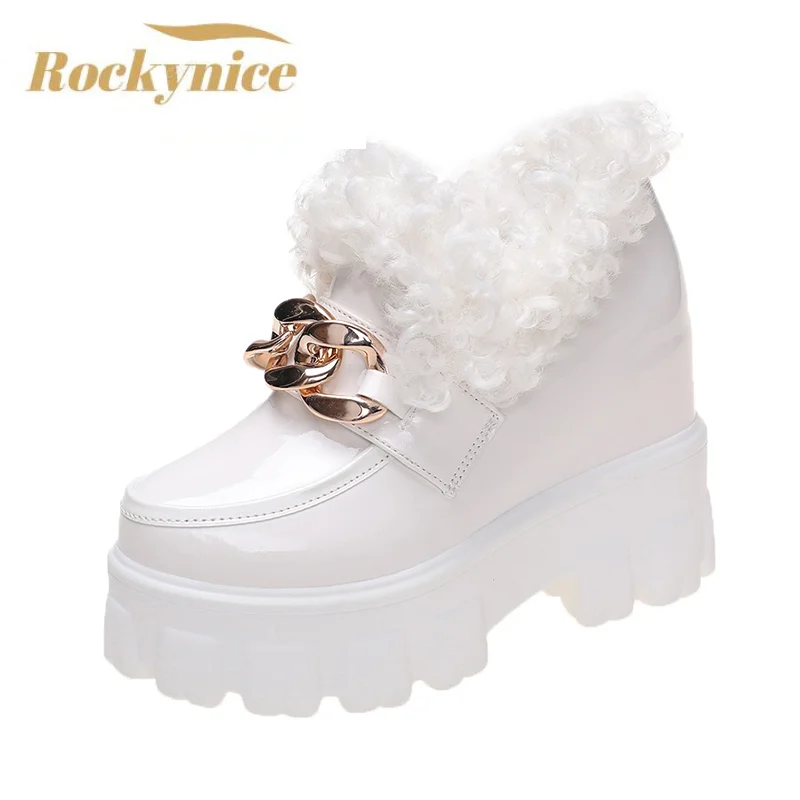 Stivaletti grossi in pelle invernale da donna catena tacchi alti Sneakers con plateau in stile britannico donna scarpe da ginnastica da passeggio