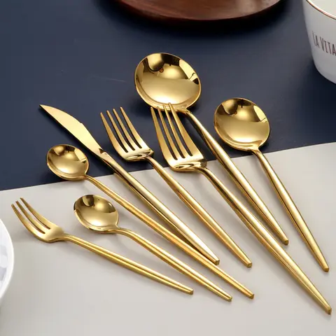 Gold Cutlery Set Forks Spoons Knives Stainless Steel SPKLIFEY