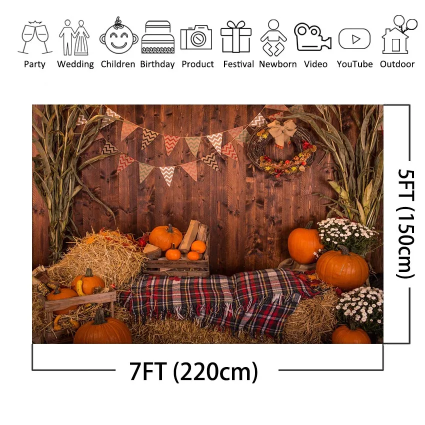 Fall Photography Backdrop Rural Wall Straw Heap Thanksgiving Backdrops for Photo Studio Baby Newborn Background