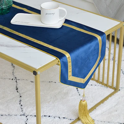 2022 Royal Velvet Table Runner Party Long Table Cover Luxury Simple Plain Color Blue Pink Green Soft Fabric Desk Decorating