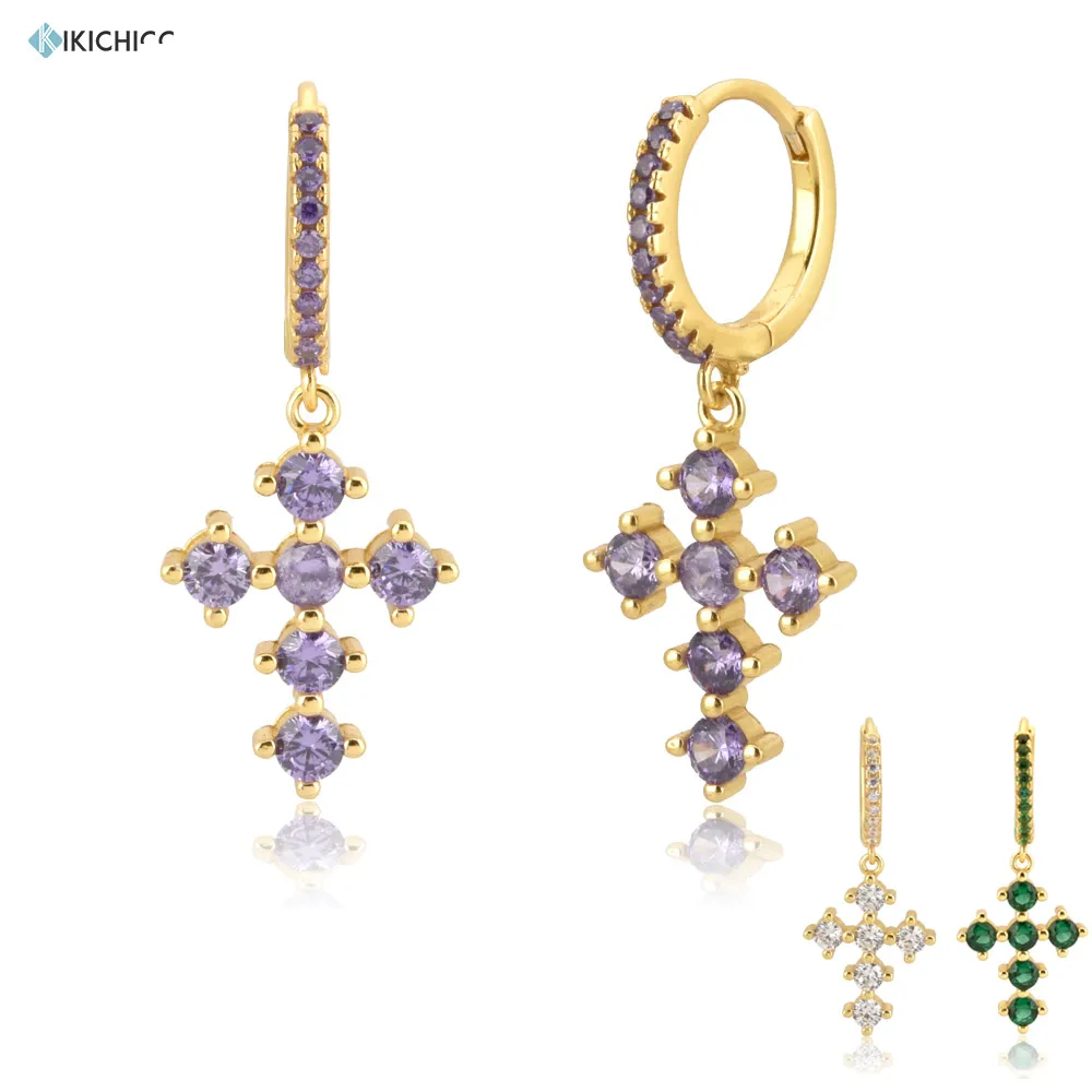 

Kikichicc 2020 925 Sterling Silver Gold Purple Big Cross Pendiente Luxury Drop Earring Rock Punk Fashion Piercing Jewrly