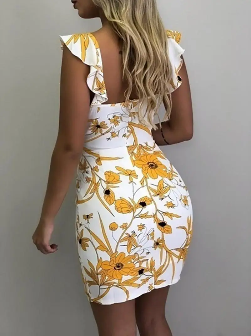 Women Sleeveless Shoulder Sexy Floral Mini Dress 2021 Summer New Arrival Sweet Print Mini Sundress