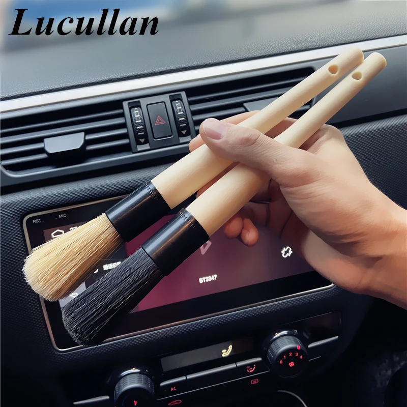 Lucullan Car Detailing Factory Tools For Rims,Doors,Interior 2 Colors Soft and Hard Bristle Auto Motorcycle Brushes