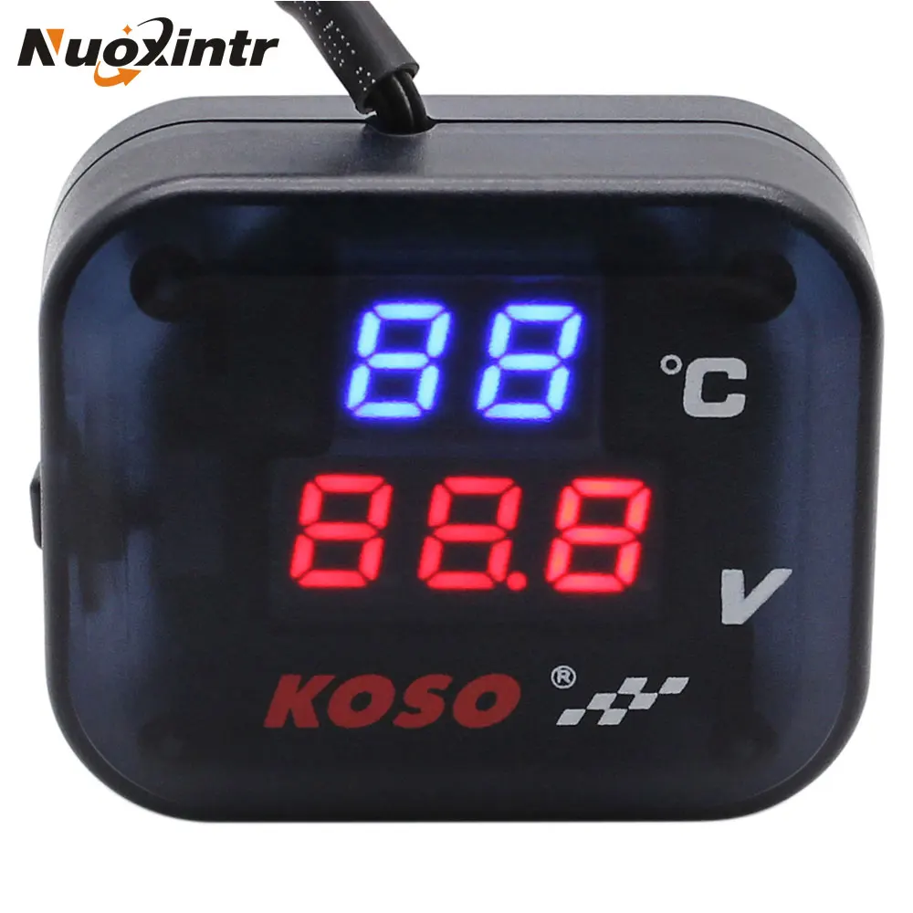For Nuoxintr 12V Universal Motorcycle Voltmeter Temperature Voltage Display Gear Indicator With USB Charge Display Gear