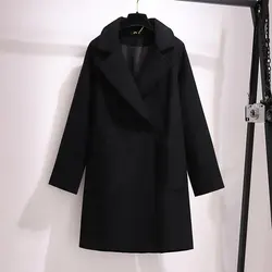 150Kg Plus Size Women's Autumn Long-sleeve Lapel Woolen Coat Bust 157cm 6XL 7XL 8XL 9XL 10XL Loose Long Casual Coat Black