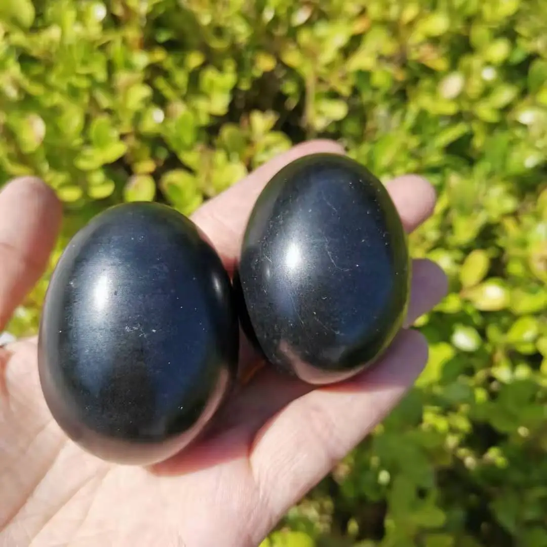 

2pcs Madagascar Natural Black tourmaline stone Egg polished gemstone crystal Egg