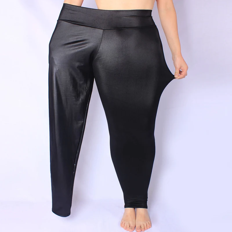 Mallas elásticas brillantes de imitación de charol para mujer, leggings ajustados de cuero PU, pantalones elásticos lisos, cintura alta, aspecto mate, Sexy, nuevo