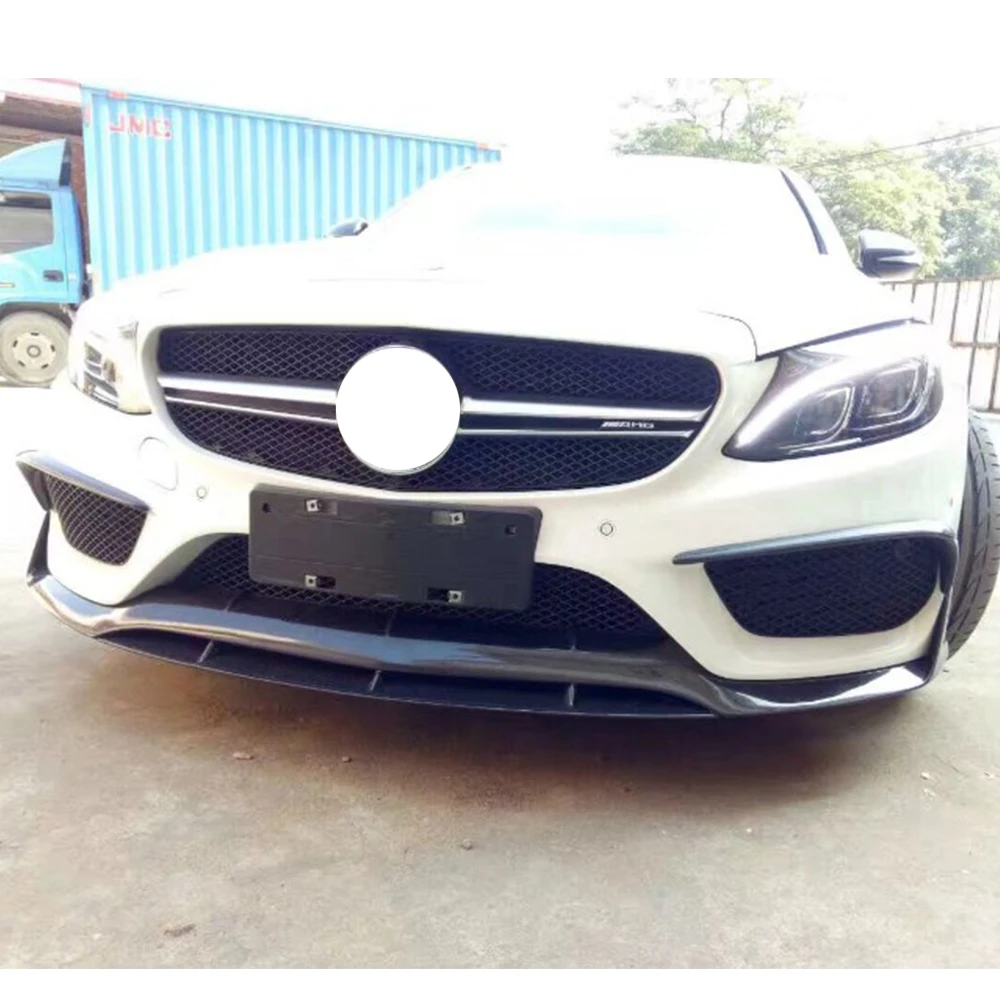 B Style Carbon Fiber Front Bumper Lip for Benz W205 C205 S205 C180 C200 C300 C450 C43 With Amg Package 15 - 18 Pre-facelift