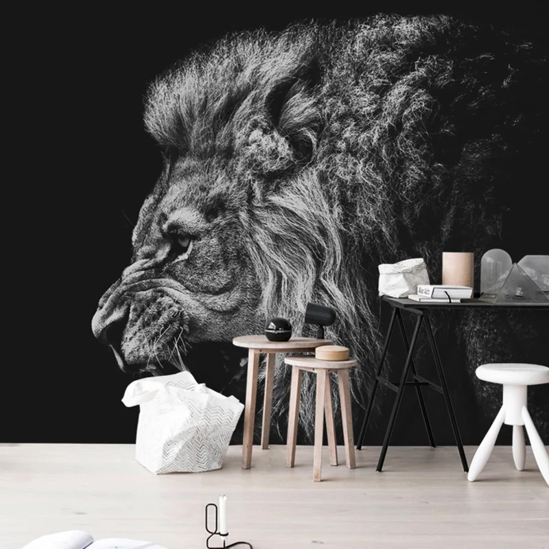 

Custom Photo Wallpaper For Walls 3D Modern Personality Black White Lion Mural Bedroom Study Living Room Background Papier Peint