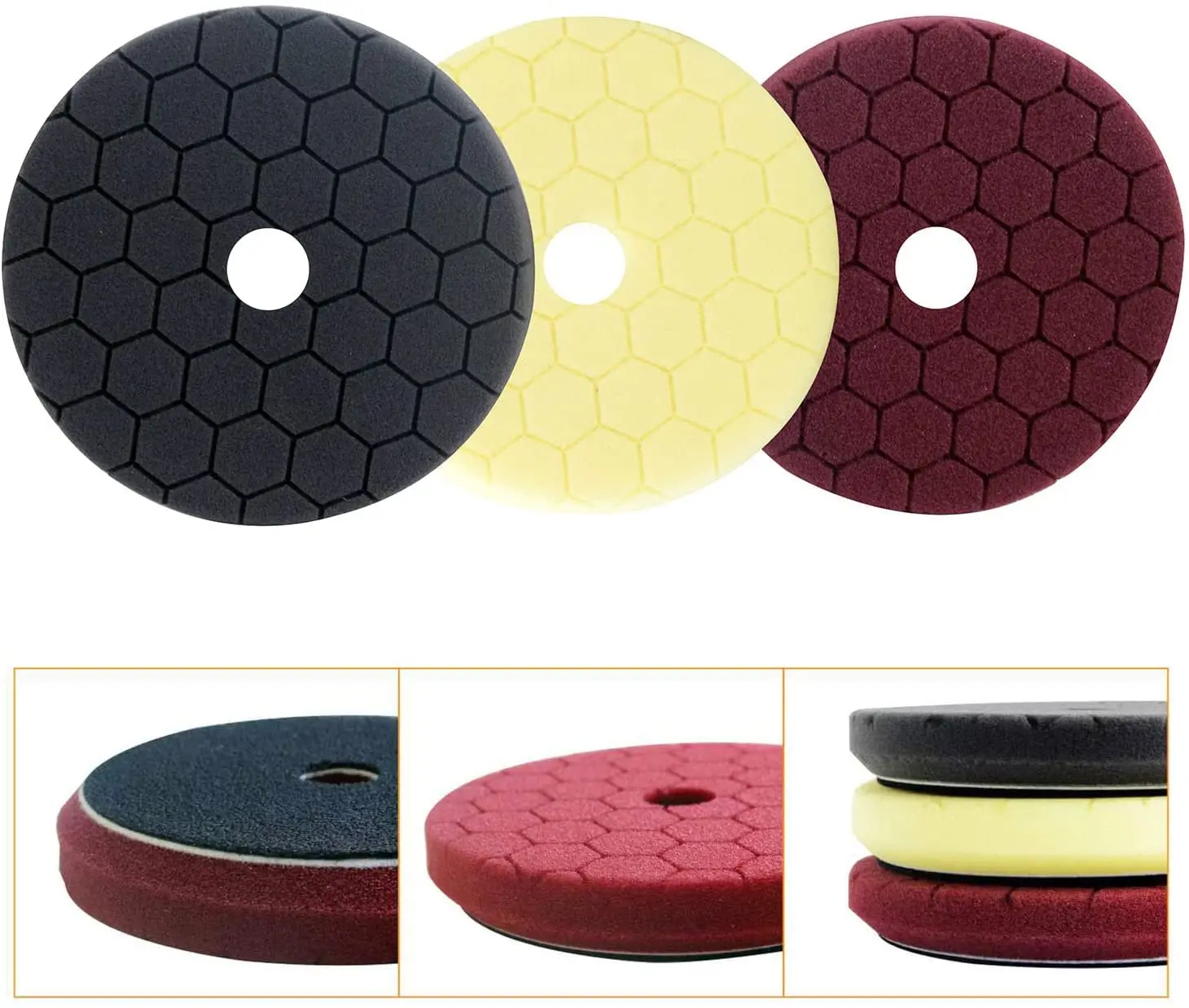 3-PC Functional Buffing Polishing Sponge Pads 7 Inch Car Detailing Kit Work with 6 inch 150mm Backing Plate