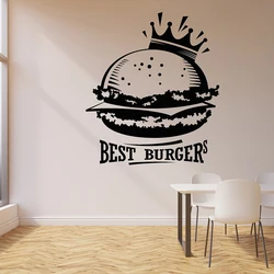 Best Burgers Wall Decal Words Lettering Crown Fast Food Cafe Interior Decor Vinyl Window Stickers Art Delicious Foods Mural M270