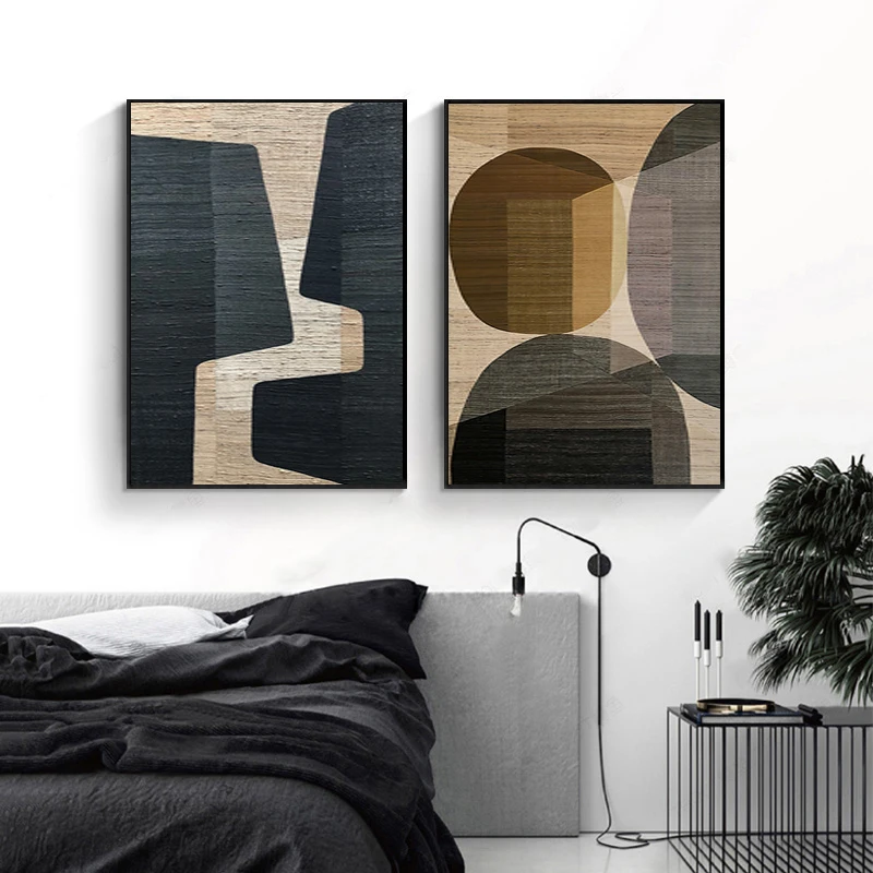 Abstract Colors Combination Canvas Paintings Brown Geometric Poster Morden Wall Art Pictures for Living Room Office Decor