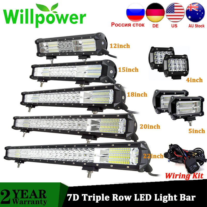 

Willpower 4" 5" 14''17''20''23'' 36W 72W 288W 324W Tri-Row LED Light Bar Work Lights for Offroad 4WD 4x4 Driving Camper Trailer