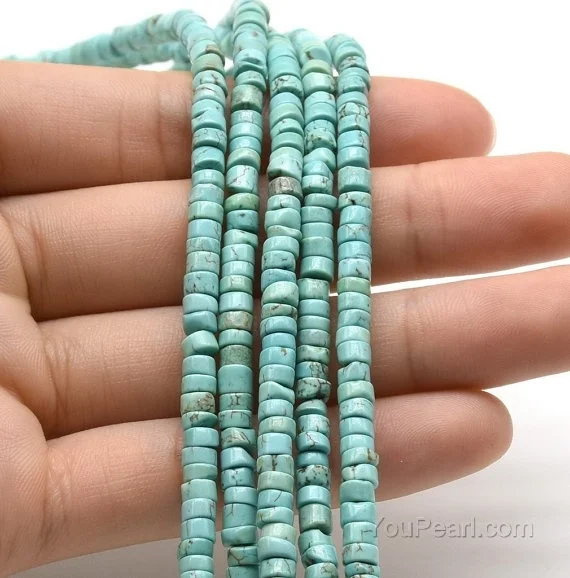 

Turquoise beads, 2.5x4mm heishi, natural turquoise heishi beads, hand cut turquoise gem stone bead strand, jewelry supply