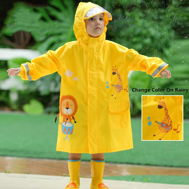 Cartoon Squirrel Children Raincoat Baby Windproof Poncho Boys Girls Rainwear Blue Dinosaur Student Tour Raincoat With Bag