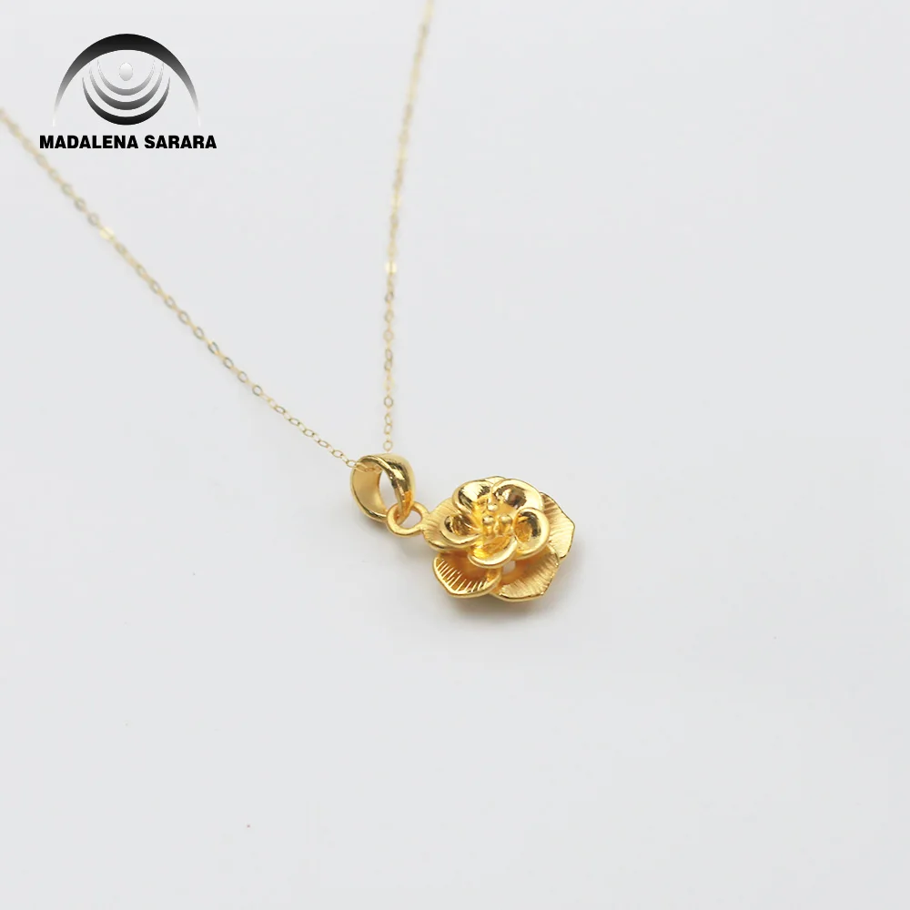 MADALENA SARARA Pure Gold Rose Pendant  24k Pure Gold Chain Necklace Small Clavicle Water Wave Necklace