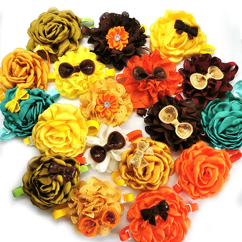 40pcs Thanksgiving Day Flowers Pet Dog Bow Ties for Puppy Middle Dogs Fall Style Accessories Pet Neckties Dog Grooming Products