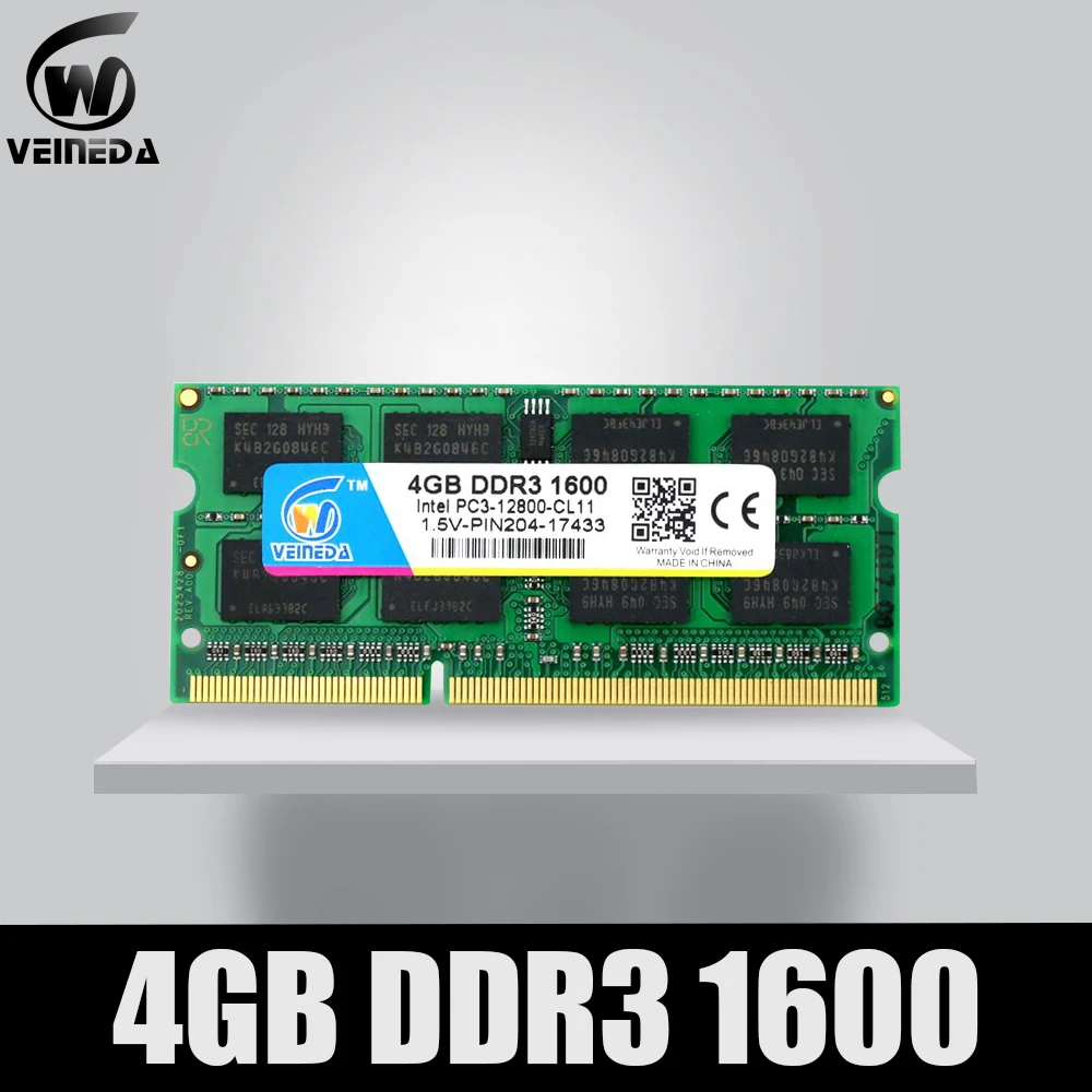 VEINEDA DDR3 4GB 8GB 1600NHz PC3-12800 So-dimm Ram Compatible ddr3 1333 PC3-10600 ddr 3 204pin For AMD Intel Laptop