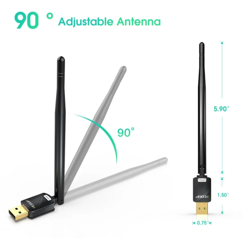 EDUP มินิ USB อะแดปเตอร์ WiFi 150Mbps เสาอากาศ6Dbi รับแสงสูงชิปเซ็ต MT7601การ์ดรับสัญญาณเครือข่ายไร้สายทางไกล802.11n