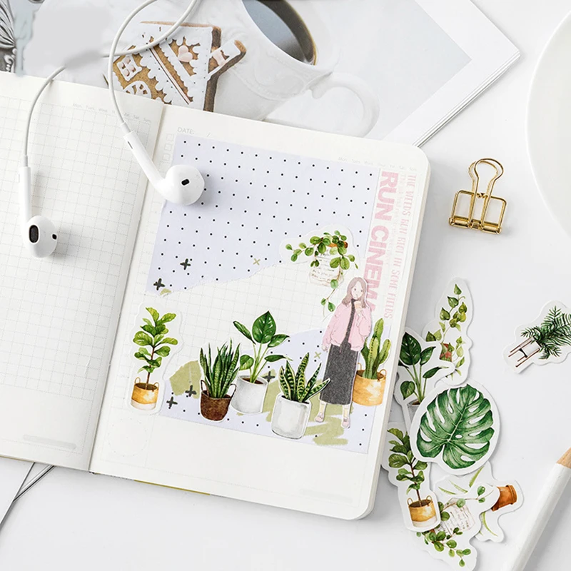 45 Pcs/pack Green Potted Plant Decorative Washi Stickers Scrapbooking Stick Diary Stationery Album Diy Children Stickers