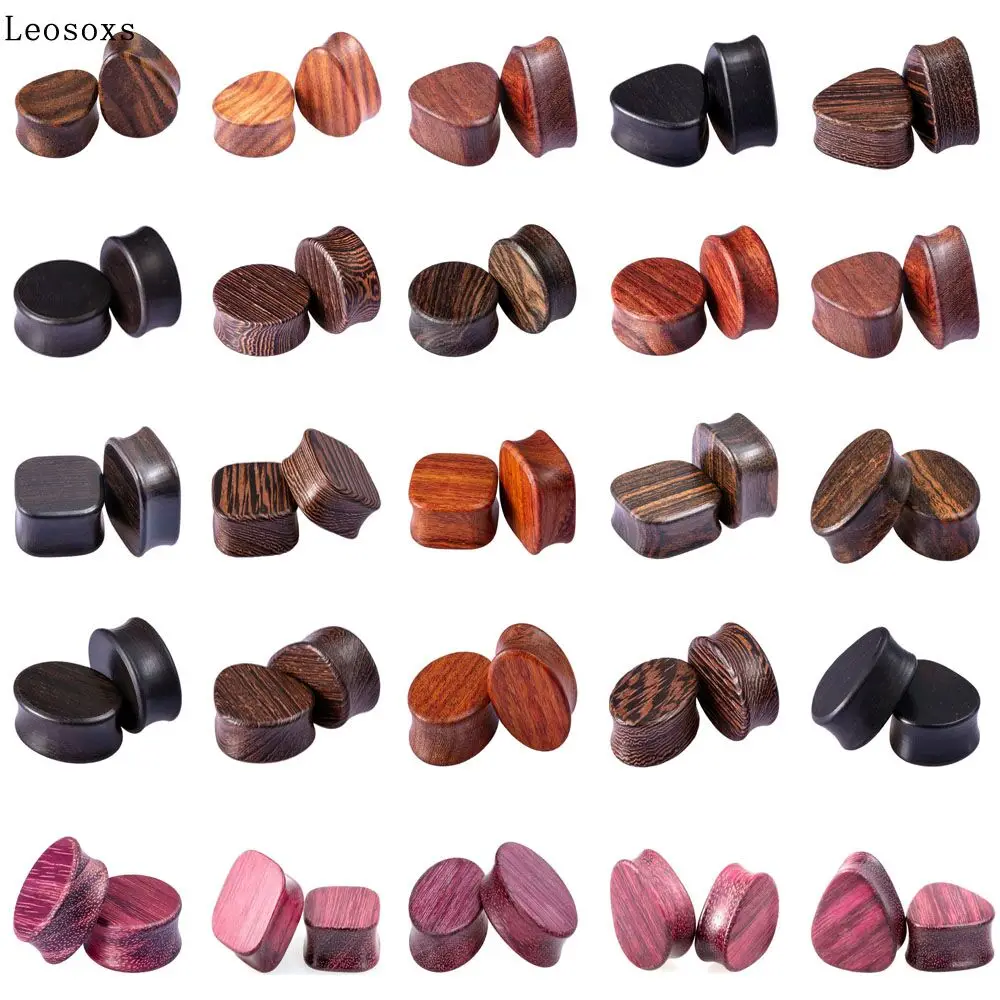 Leosoxs Ear Plugs Wood Flesh Tunnels Gauges Earrings Double Flared Wooden Ear Expender 8-25mm Solid Body Piercing Jewelry