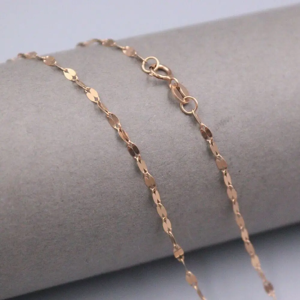 Genuine Real 18K Rose Gold 1.8mm Lip-Shape Link Chain Necklace For Woman 16inch Stamp Au750