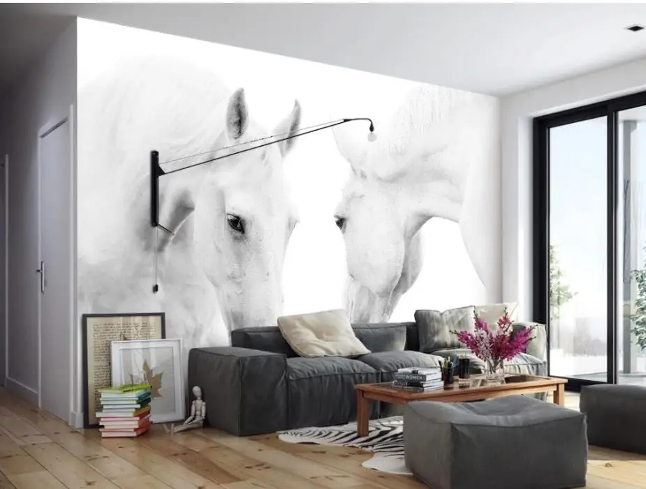 White horse background wall painting mural 3d wallpaper 3d wall papers for tv backdrop