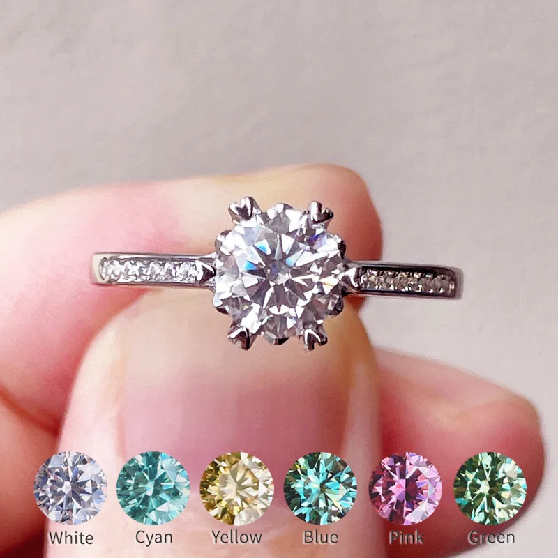

Snowflake Design Moissanite Ring 0.5-1CT 925 Sterling Silver Diamond Ring Blue Cyan Pink Yellow Green White Gemstone For Women