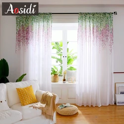AOSIDI Floral Modern Sheer Tulle Curtains For Living Room Girl Bedroom Window Kitchen White Voile Curtain Graden Out Door Drapes