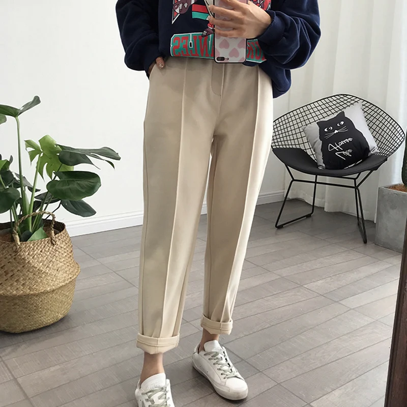 Winter Thicken Women Pencil Pants Wool Pants Female 2019 Autumn High Waist Loose Trousers Capris Good Fabric