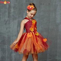 Robe Tutu en Feuilles d'Érable pour Fille, Costume d'Halloween, Vêtements de ixd'Anniversaire, Carnaval, Thanksgiving, Automne