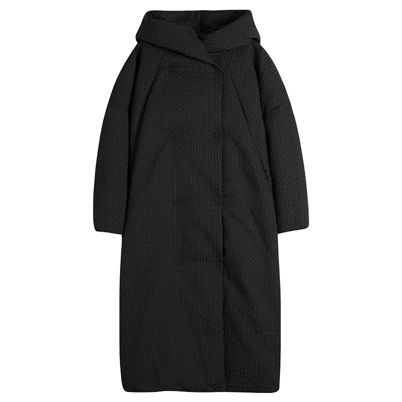 Women Thick Winter Warm Oversized Hooded Down Original Design Casual Ultra Loose Black X-Long Puffer Jacket Coat