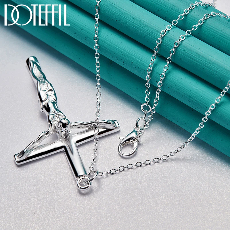 DOTEFFIL 925 Sterling Silver Jesus Cross Pendant Necklace 16/18/20/22/24/26/30 Inch Chain For Woman Man Charm Wedding Jewelry