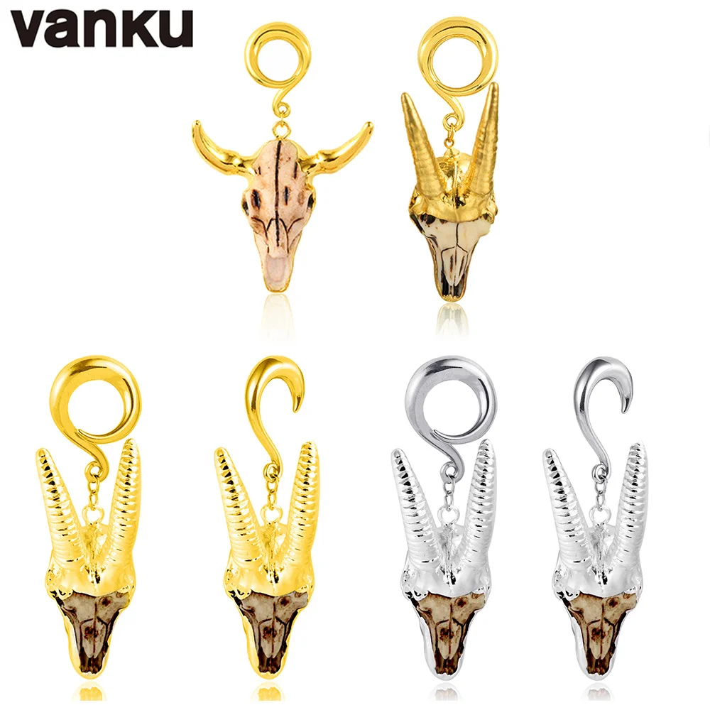 Vanku 2PCS Stainless Stee Retro Cow Bone Ear Plug Tunnel Weights Ear Gauges Expander Body Jewelry Ear Plugs Piercing