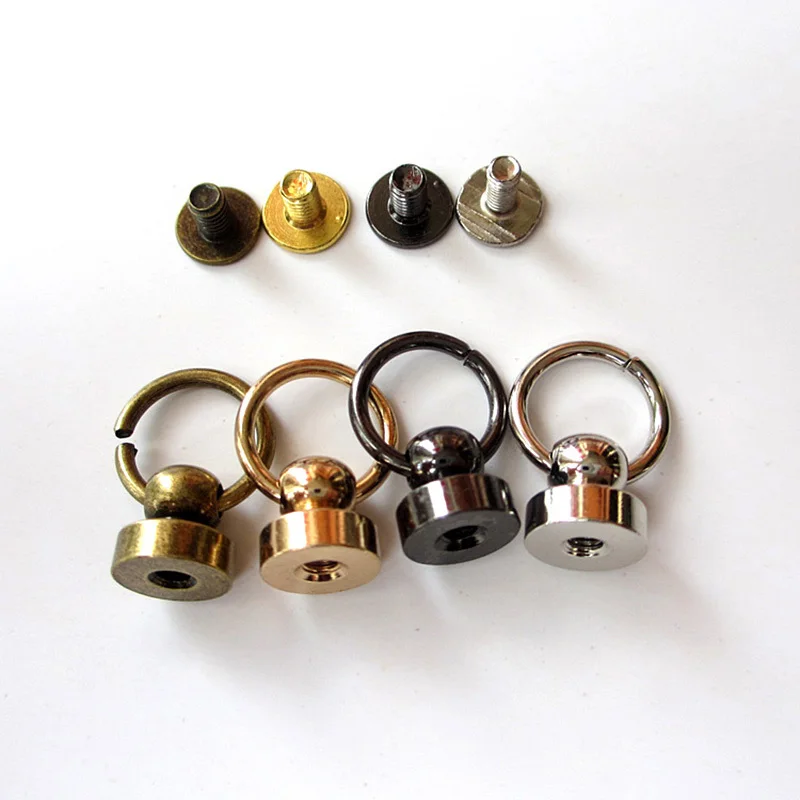 20sets Brass Rotation Pull O Ring Screw Rivets DIY Phone Shell Rotation Pull Screwback Stud Leathercraft Belt Bag Nail Buckles