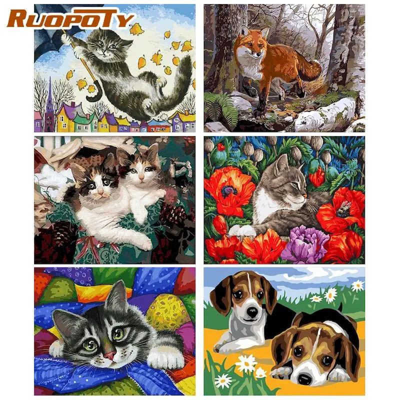 

RUOPOTY Painting By Numbers Animals Cat Kits Handpainted 40*50cm wall decor Oil Painting On Canvas Home Decor Gift