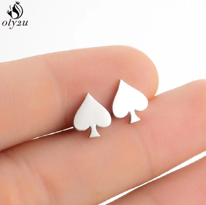 Creative Poker Ace Stud Earrings Stainless Steel Hearts Spades Cards Black Earring Gifts for Women Girls Jewelry Unique Design