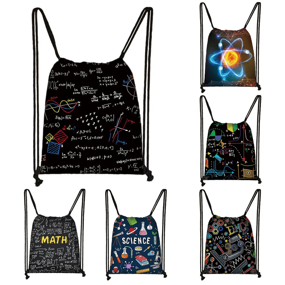 Math Physics Formula Print Drawstring Bag Women Softback Backpack Science Experiment Girl Storage Bags Fort Travel Party Bookbag