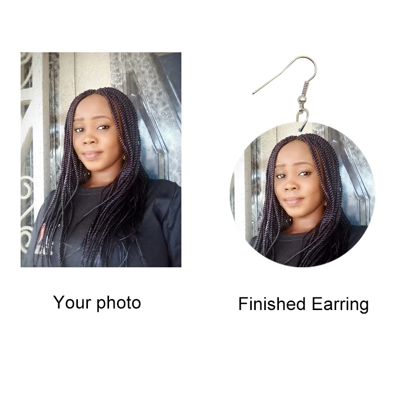 SOMESOOR 6CM Flat Round Custom African Wooden Drop Earrings Dangle Afro Personalized Photo Print Pendant Jewelry For Women Gift