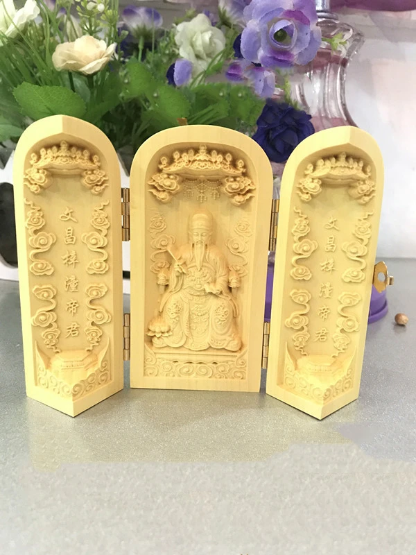 Wenchang Emperor boxwood carving, Sankai, deity, wenzitong Emperor, Buddha, Taoist geomantic women