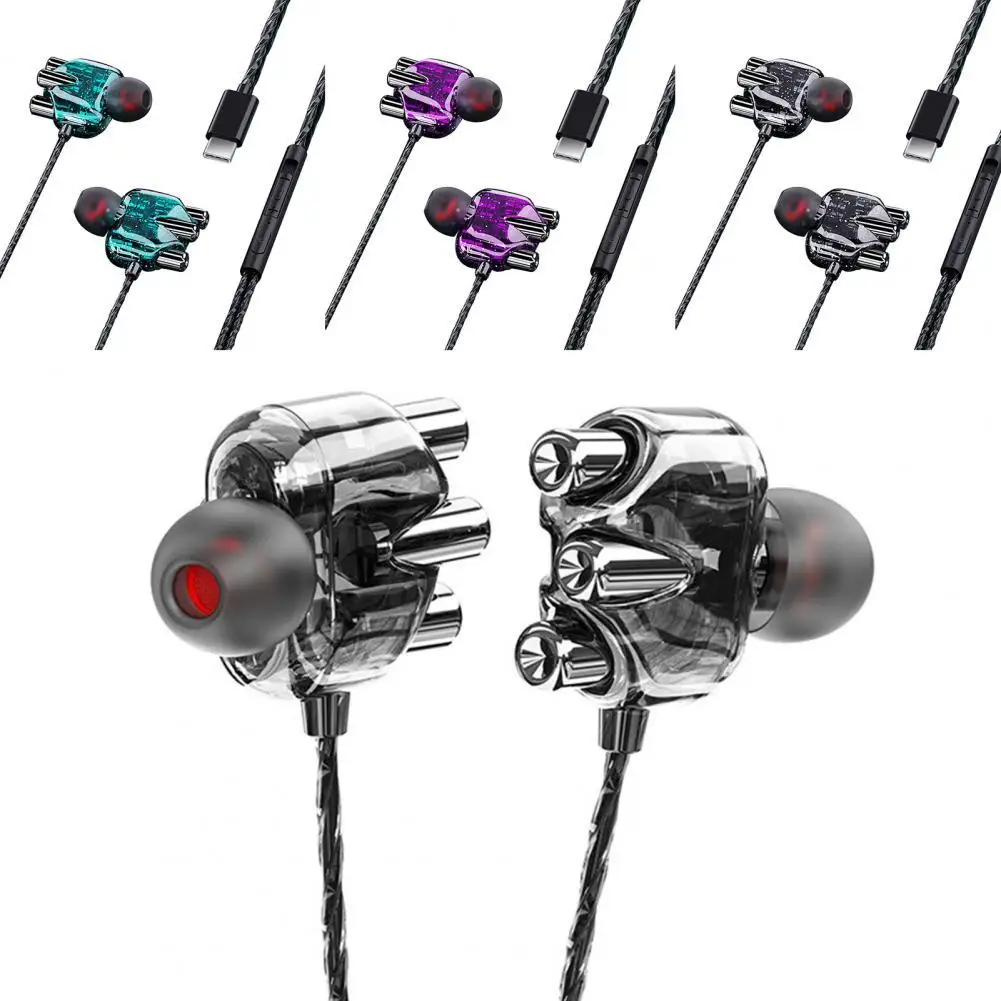 A6 Earphone Type-C Interface Ergonomic Design Stylish 1.2m Heavy Bass In-ear Wired Headset for Jogging