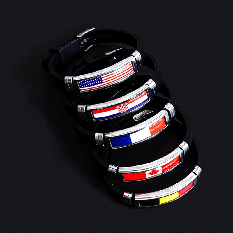 National Flag Bracelet USA France Canada Flags Bangle Adjustable Silicone Sports Bracelets Wristband For Men Jewelry