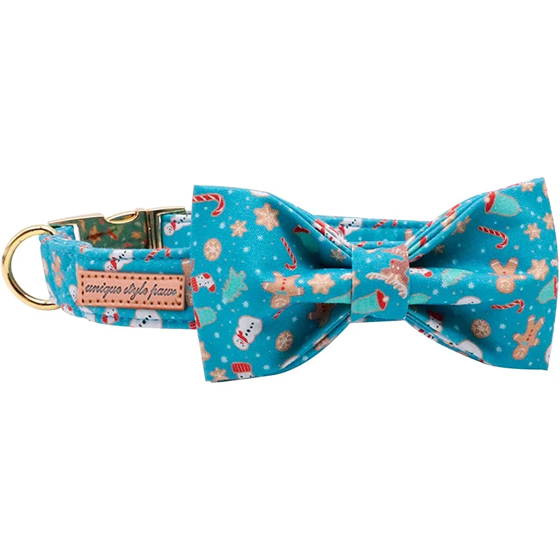 Unique Style Paws Christmas Cotton Dog Collar with Bow Tie Durable Dog Collar for Small Medium Large Dog