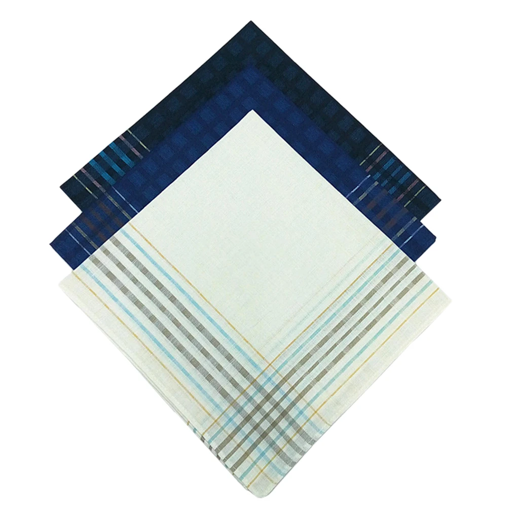 3 Pack Check Pattern Handkerchiefs for Men Party Pocket Square Gift Set 16x16\