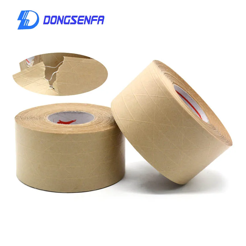 1Roll/45M Fiber line Wet Water Kraft Paper Adhesive Tape Reinforced Kraft Paper Tape Waterborne Kraft sealing Tape Width 48/60mm