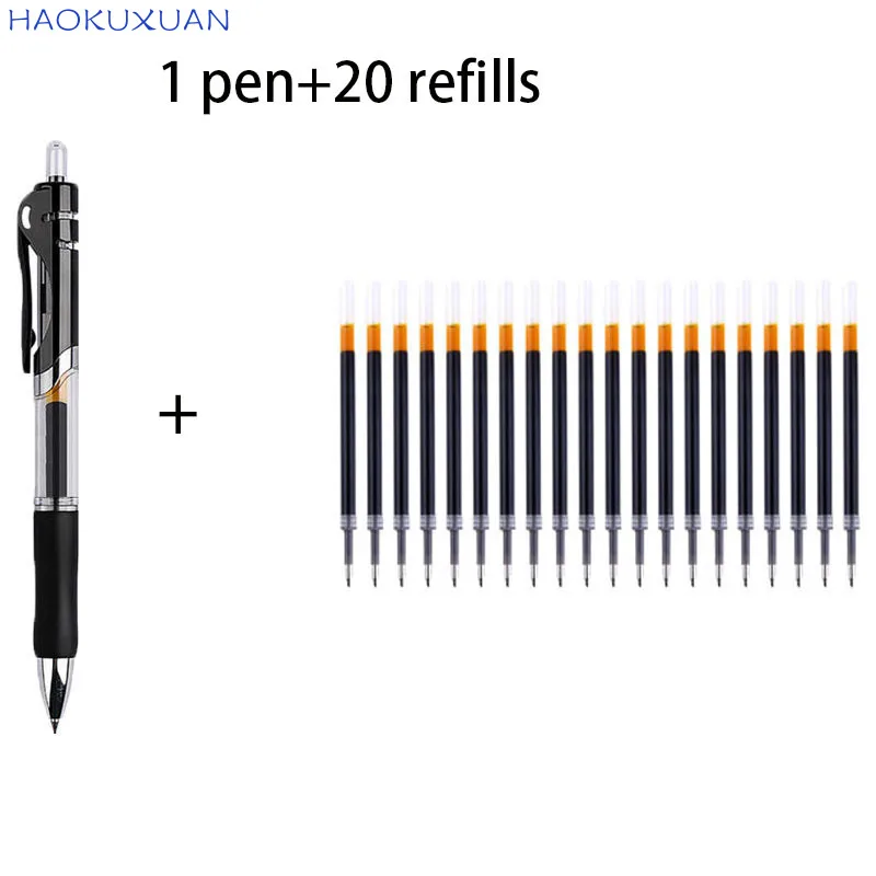 20 Refills 1 Pen Press Neutral 0.5mm Large Capacity Bold Refill Ball Point Pens Signature Black Red Blue Student Study Office