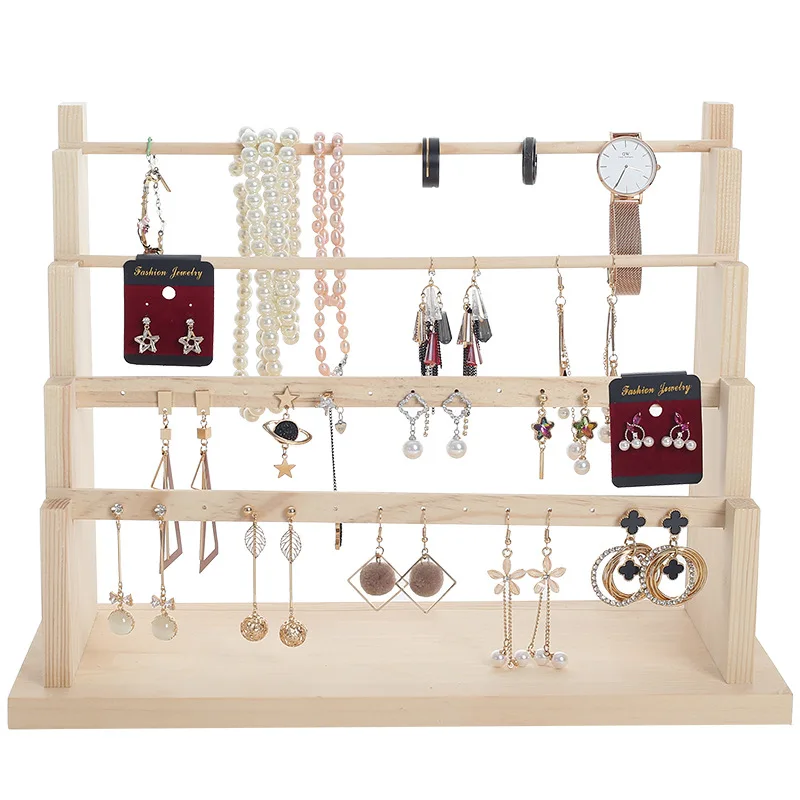 Wood Earring Stand Multilayer Jewelry Display Stand Organizer Earring Holder Shop Storage Showcase