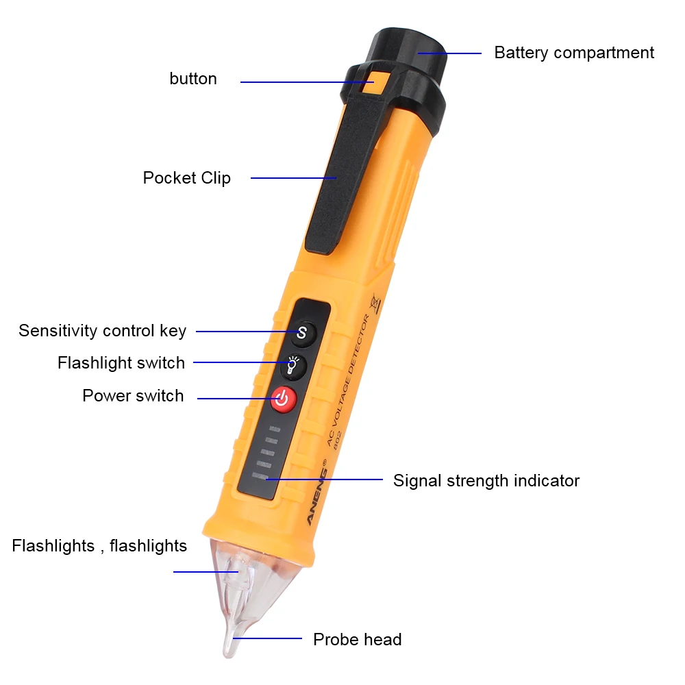 12-1000V VC1010 Digital Meter Tester Pen Sensitivity Adjustable Smart Non-Contact AC/DC Voltage Detectors Current Sensor Tester