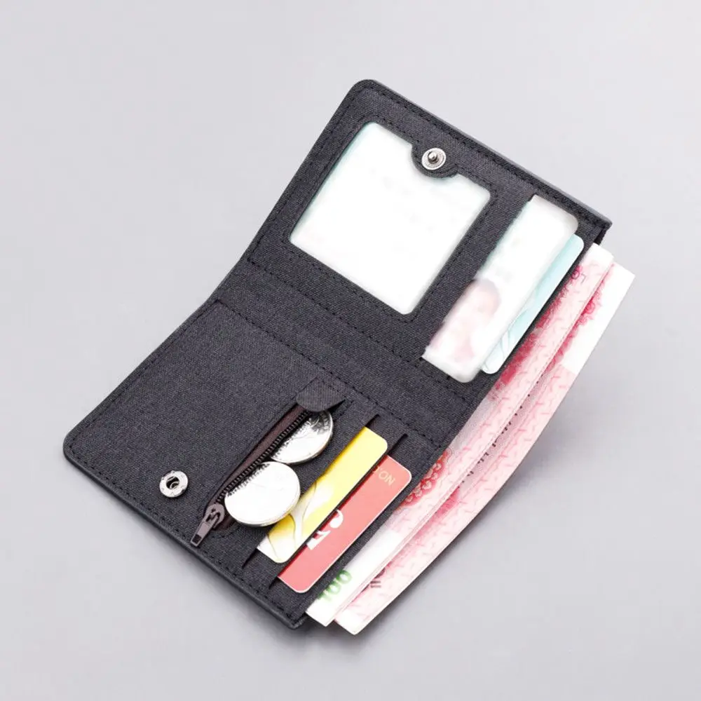 Folding Canvas Fashion Card Holder Men Short Wallet Multi-functional Mini Coin Purse